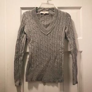 LOFT Light Gray V-neck Sweater